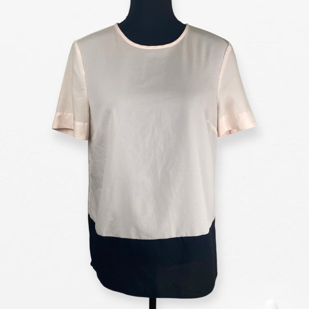 Ellen Tracy Elegant Cream and Black Chiffon semi-sheet Career Blouse M